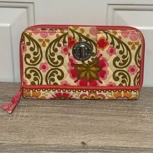Vera Bradley 2011 Folkloric Pink and Yellow Floral Turnlock‎ Wallet NWOT